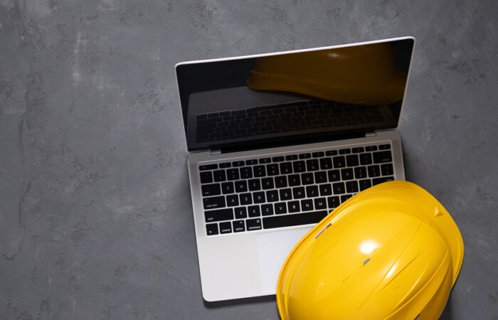 laptop and hard hat