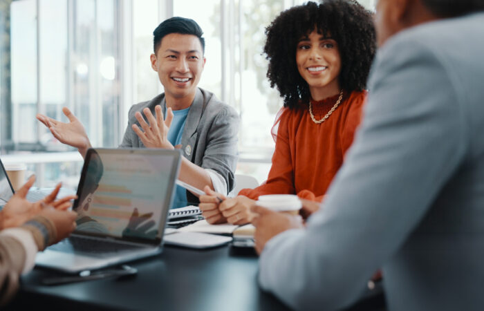 People discussing change management in a board room