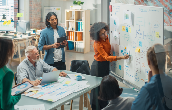 Business team reviewing strategic goals