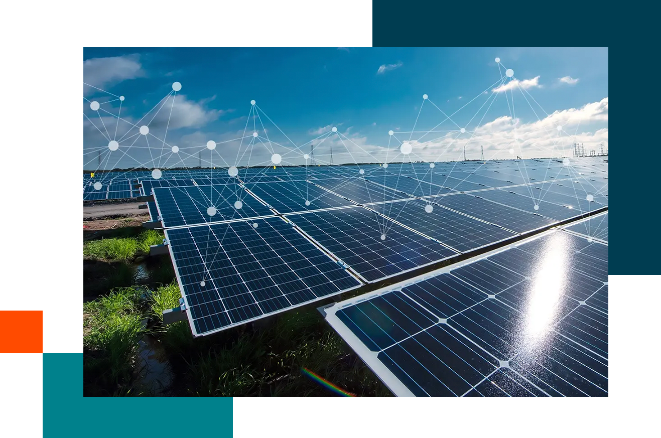 solar panels clean energy with digital overlay