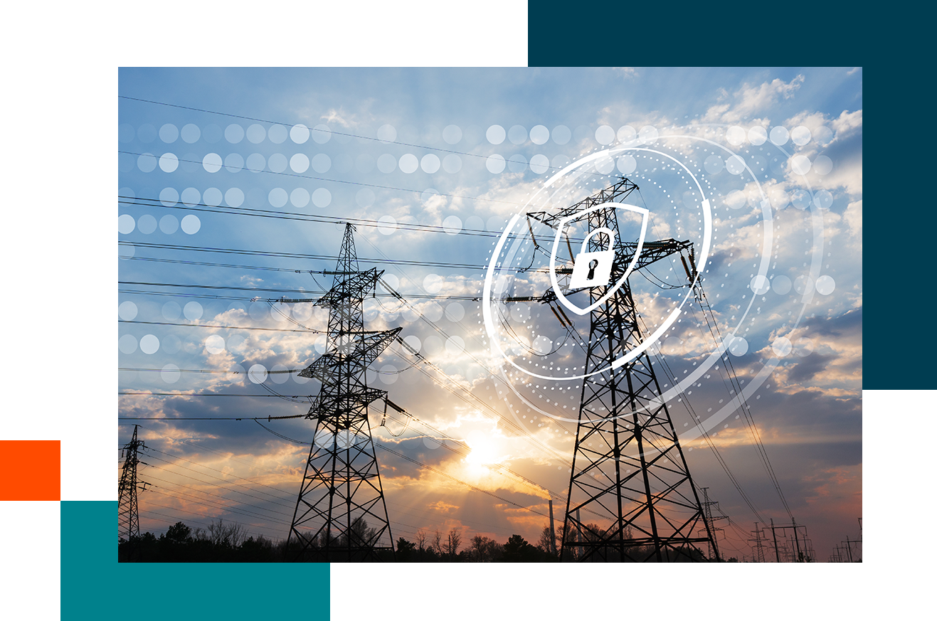 power lines with cyber security tech overlay