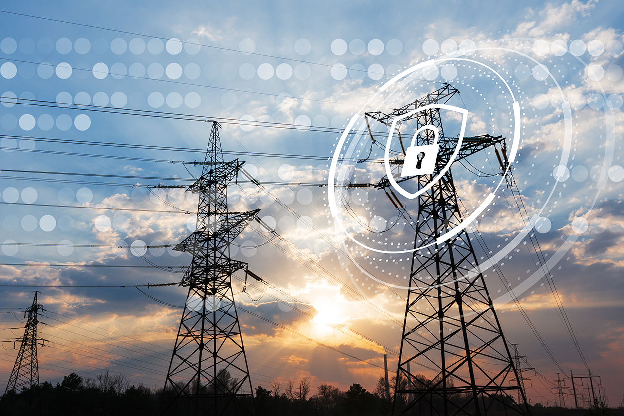 power lines with cyber security tech overlay