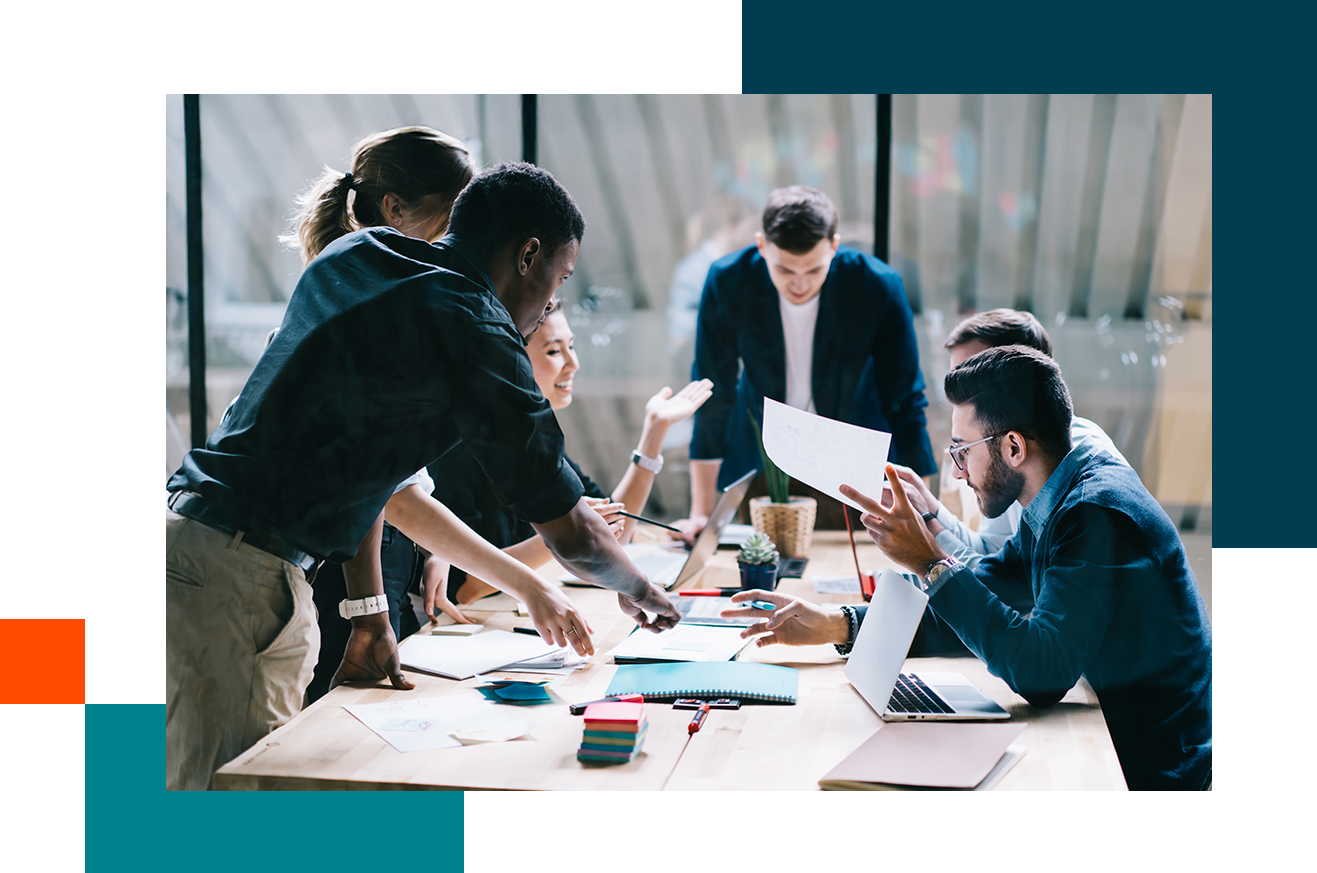 team collaborating in a boardroom