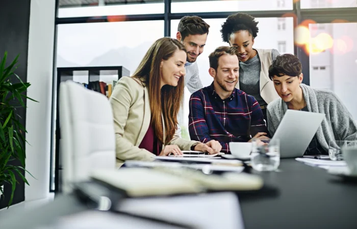 people collaborating in a board room